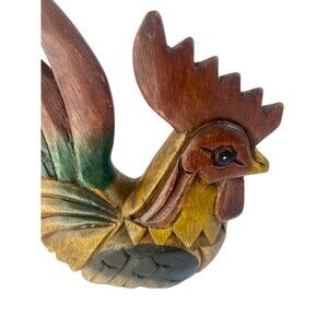 Hand Carved Wooden Rooster Painted Country Farmhouse Folk Art Vintage